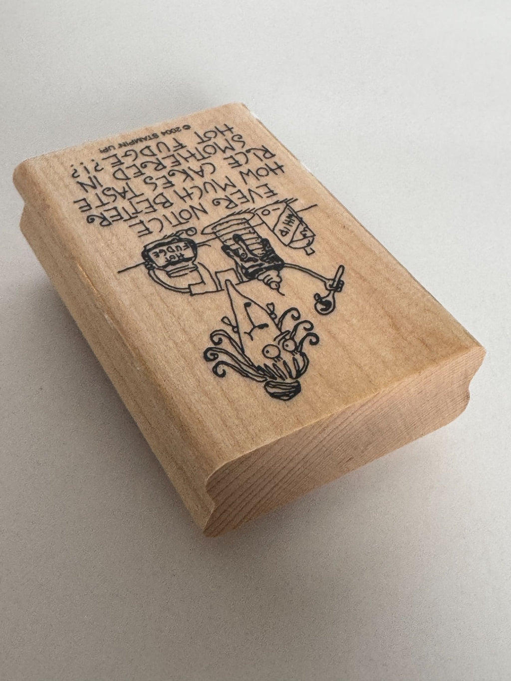 Stampin Up Rubber Stamp Funny Diet Rice Cakes Smothered in Hot Fudge Food Humor