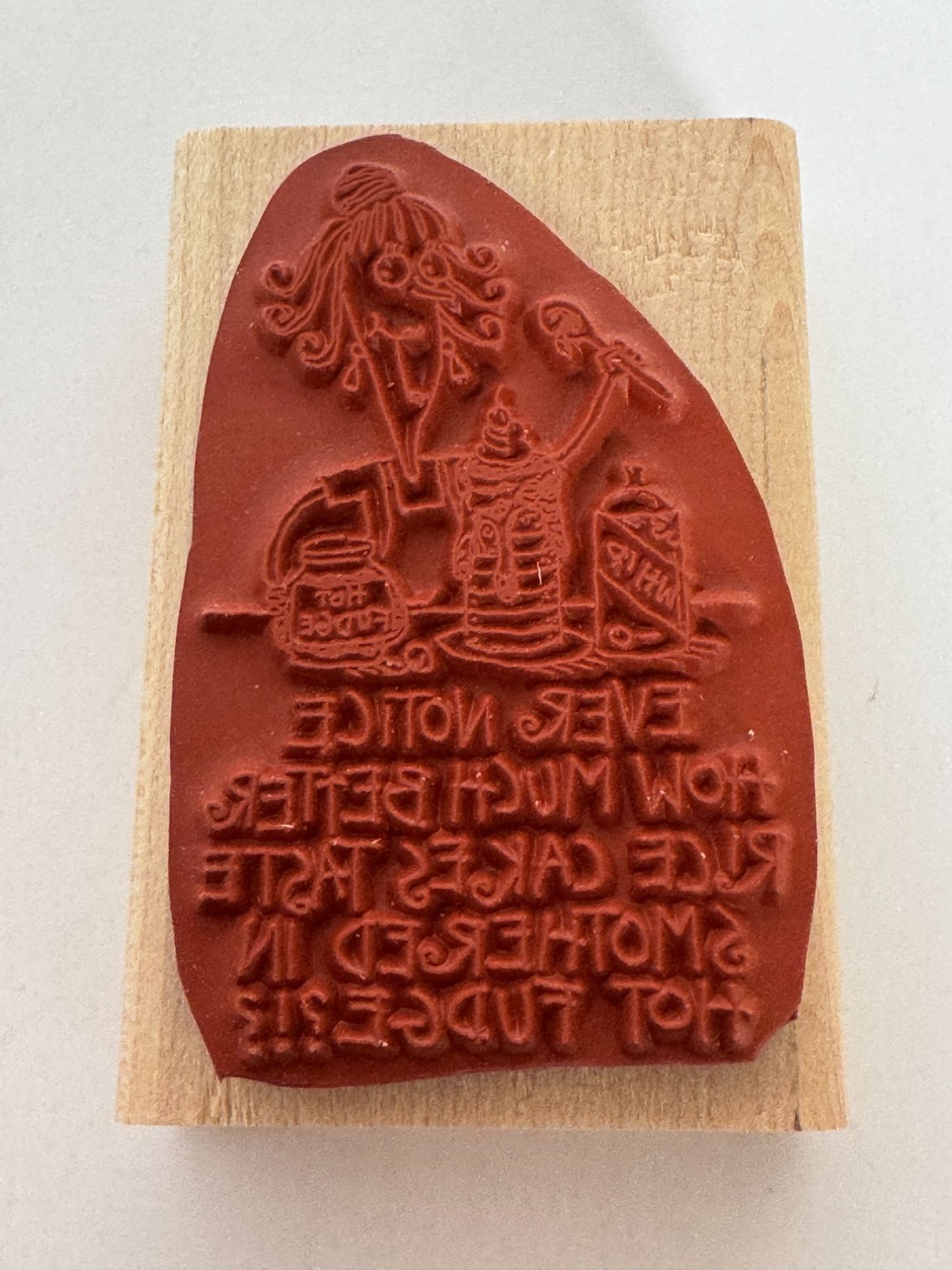 Stampin Up Rubber Stamp Funny Diet Rice Cakes Smothered in Hot Fudge Food Humor