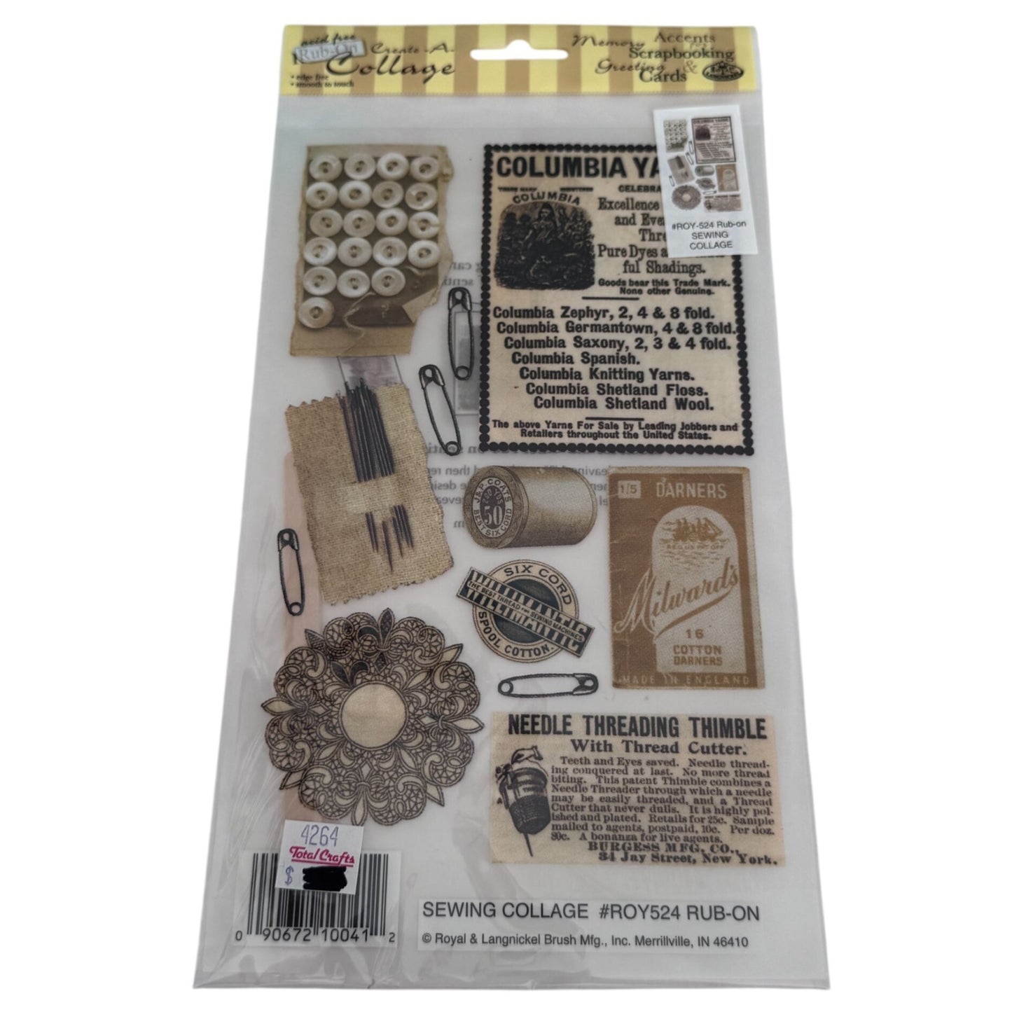 Royal and Langnickel Rub-On Transfers Sewing Collage Scrapbook Embellishments Thread Needles Buttons Cardmaking Craft