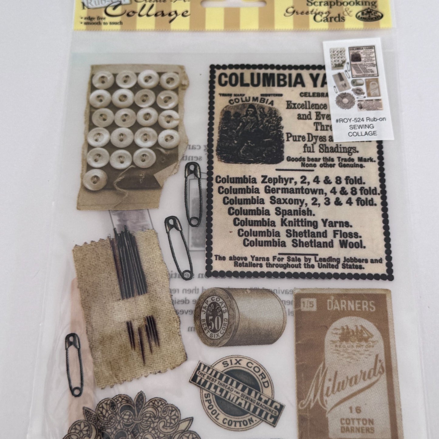 Royal and Langnickel Rub-On Transfers Sewing Collage Scrapbook Embellishments Thread Needles Buttons Cardmaking Craft
