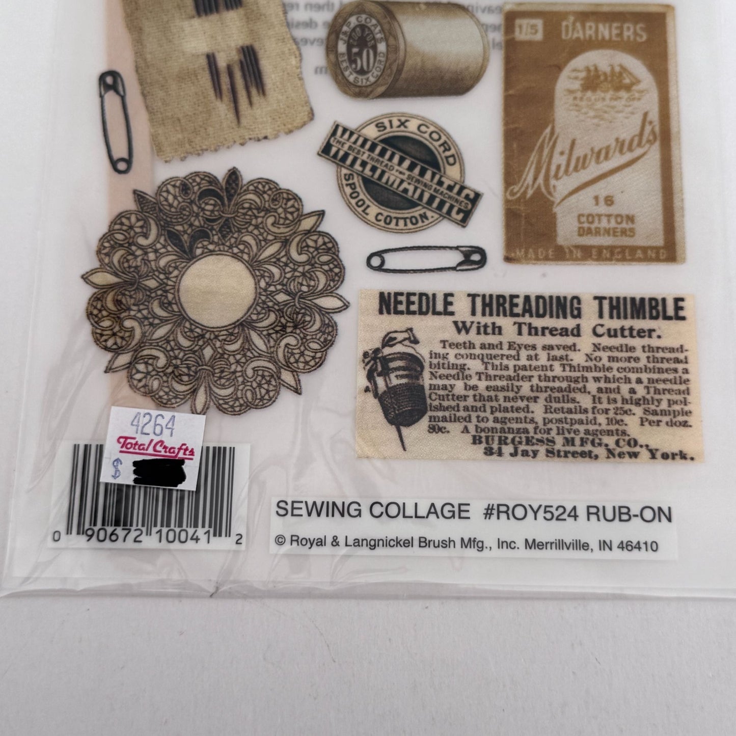 Royal and Langnickel Rub-On Transfers Sewing Collage Scrapbook Embellishments Thread Needles Buttons Cardmaking Craft