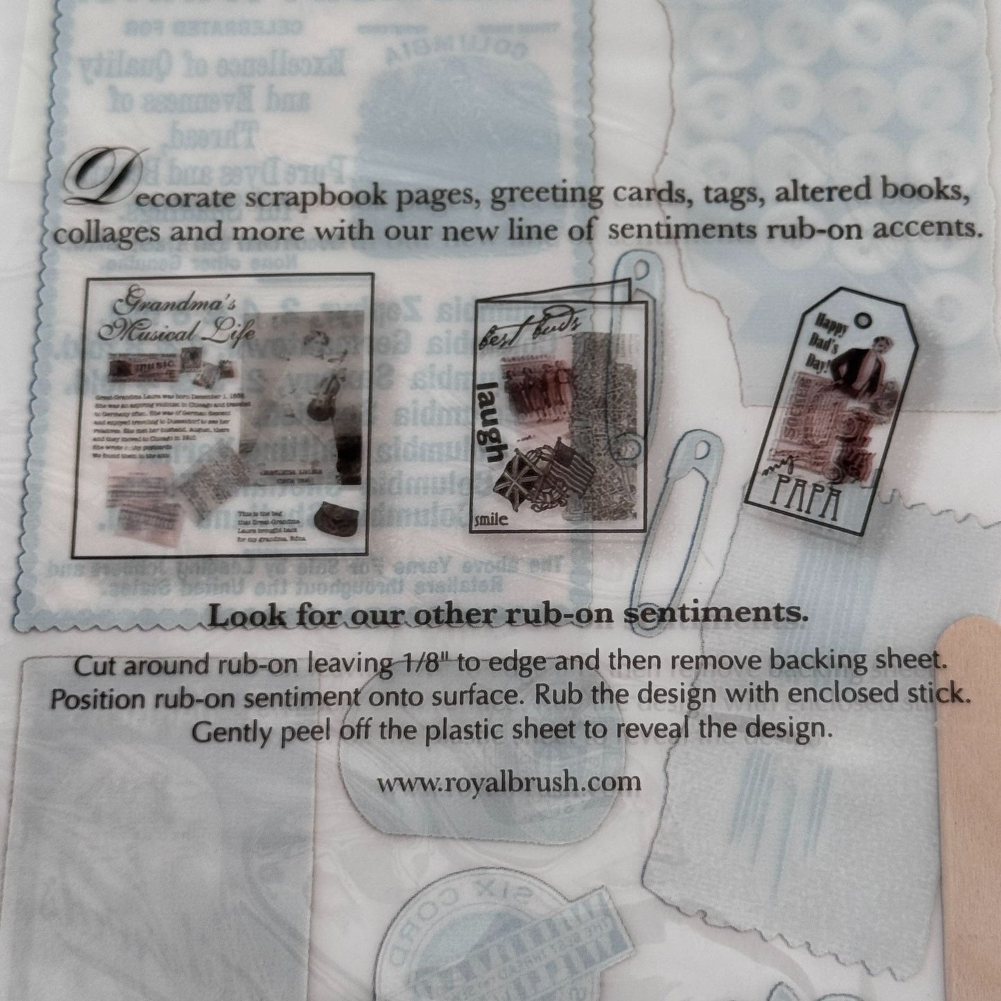 Royal and Langnickel Rub-On Transfers Sewing Collage Scrapbook Embellishments Thread Needles Buttons Cardmaking Craft