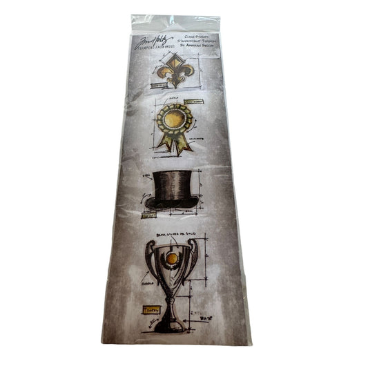 Tim Holtz Stampers Anonymous Cling Stamps High Society Steampunk Top Hat Trophy