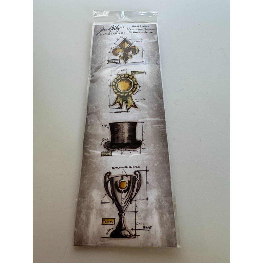 Tim Holtz Stampers Anonymous Cling Stamps High Society Steampunk Top Hat Trophy