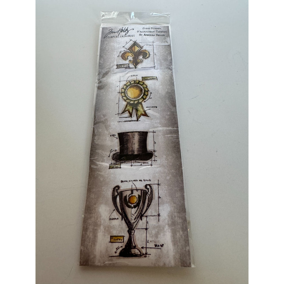 Tim Holtz Stampers Anonymous Cling Stamps High Society Steampunk Top Hat Trophy