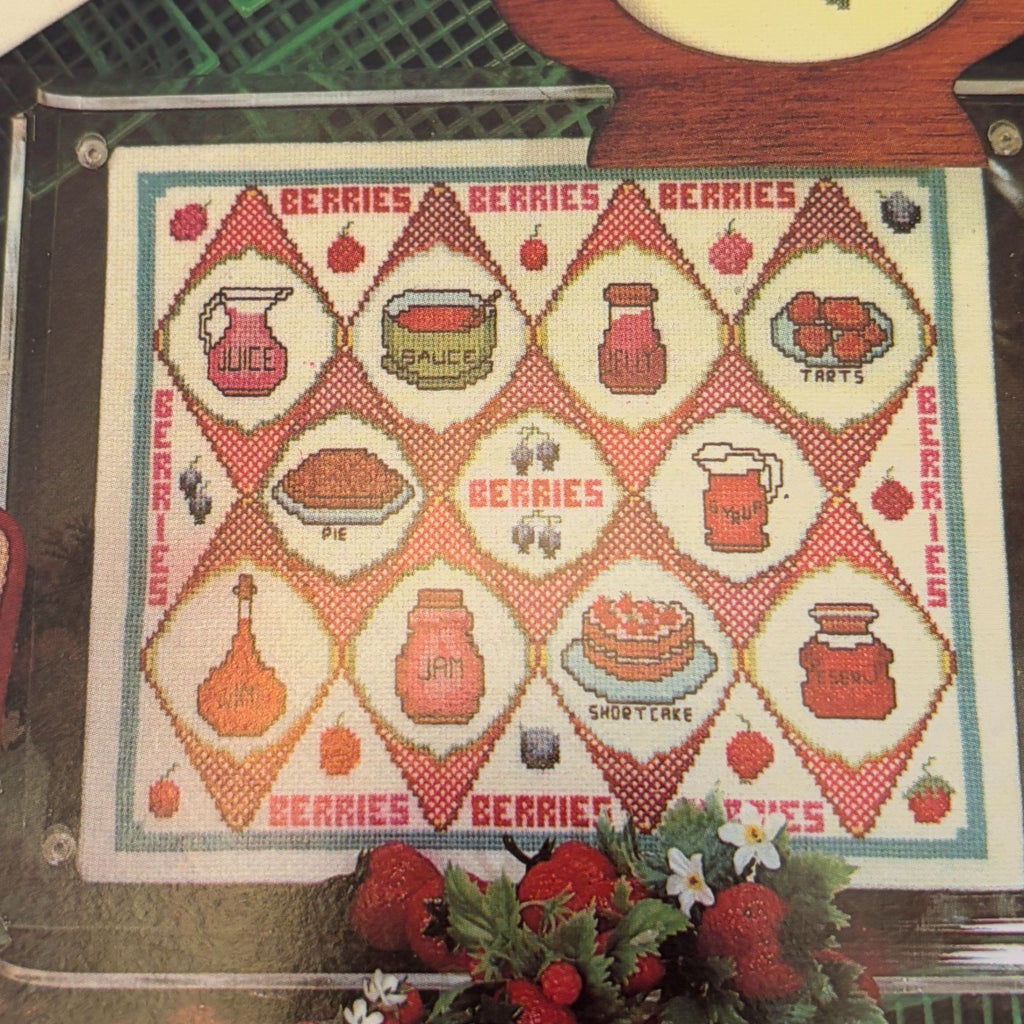 Leisure Arts Cross Stitch Patterns Berry Jelly Jar Tops Canning Strawberry 198