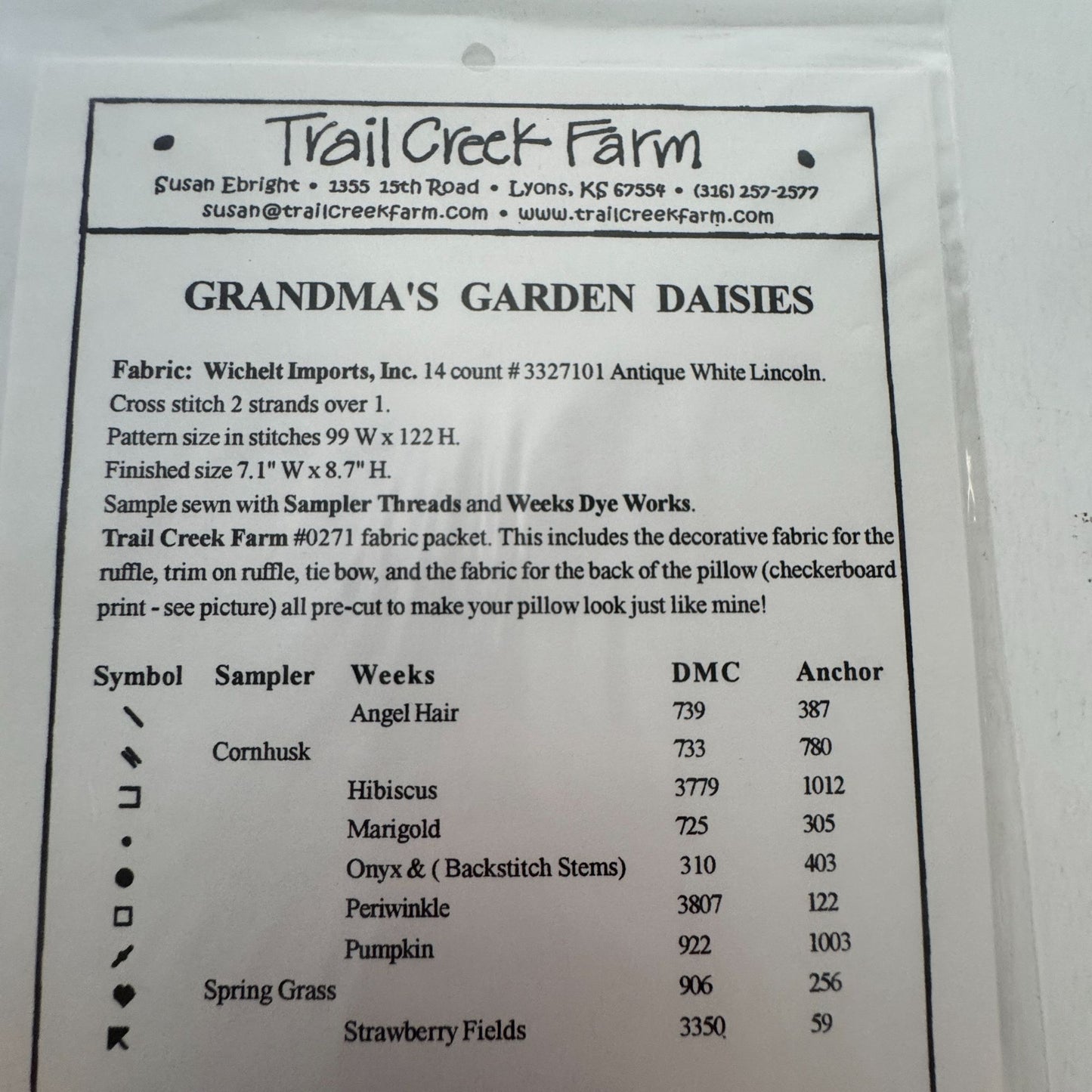 Trail Creek Farm Cross Stitch Pattern Grandmas Garden Daisies Pillow Home Decor