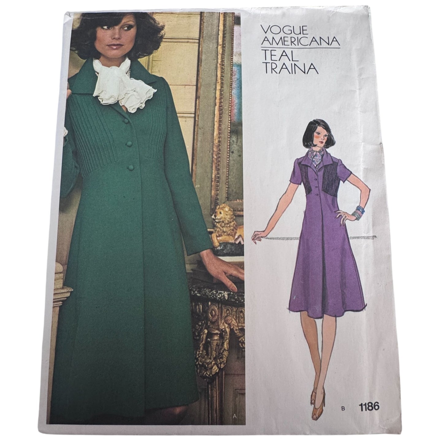 Vogue Americana Sewing Pattern 1186 Teal Traina Coat Dress 1970s A-Line Size 10 Uncut