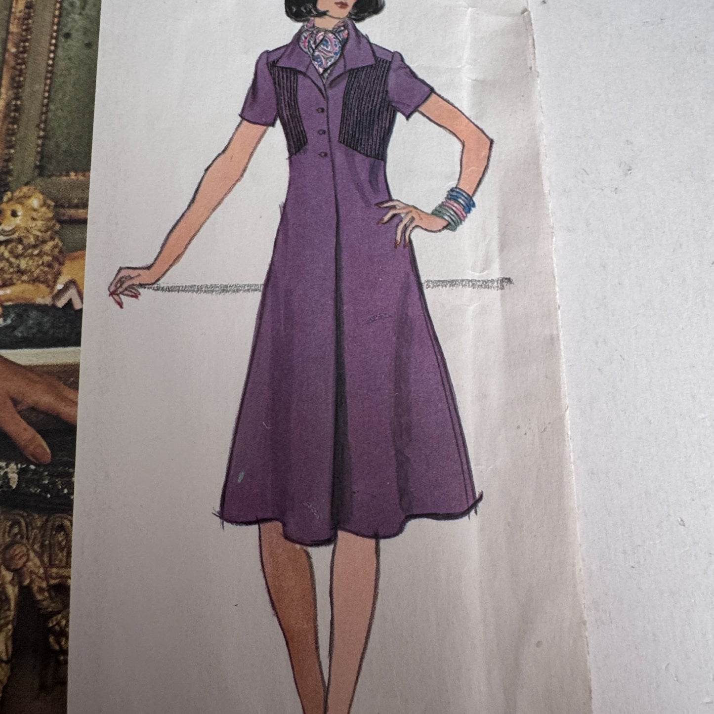 Vogue Americana Sewing Pattern 1186 Teal Traina Coat Dress 1970s A-Line Size 10 Uncut