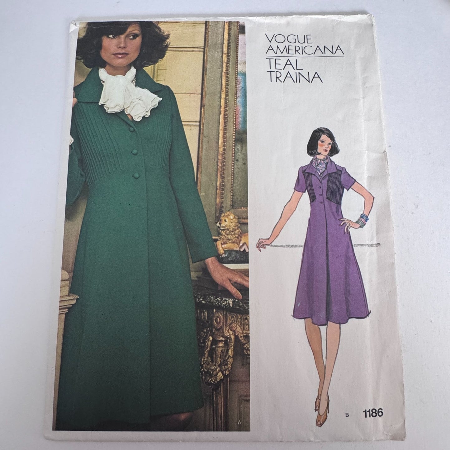 Vogue Americana Sewing Pattern 1186 Teal Traina Coat Dress 1970s A-Line Size 10 Uncut