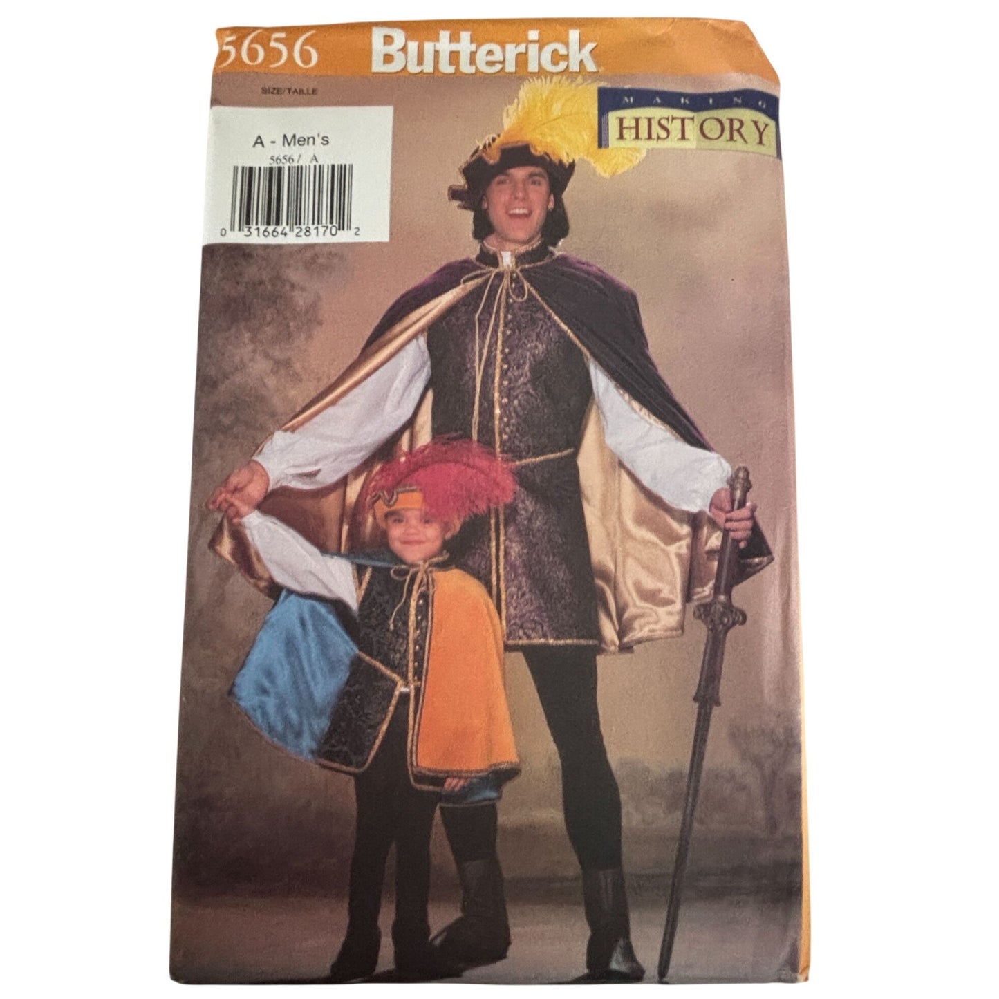 Butterick Sewing Pattern 5656 Mens Renaissance Costume Cape Doublet Shirt 30-48 Uncut Halloween