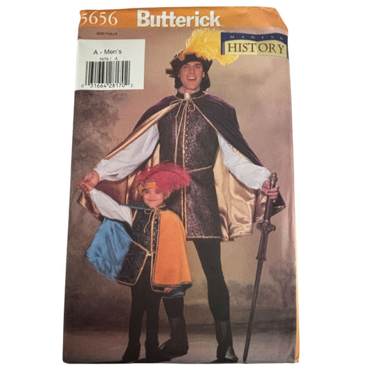 Butterick Sewing Pattern 5656 Mens Renaissance Costume Cape Doublet Shirt 30-48 Uncut Halloween