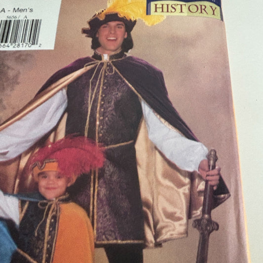 Butterick Sewing Pattern 5656 Mens Renaissance Costume Cape Doublet Shirt 30-48 Uncut Halloween