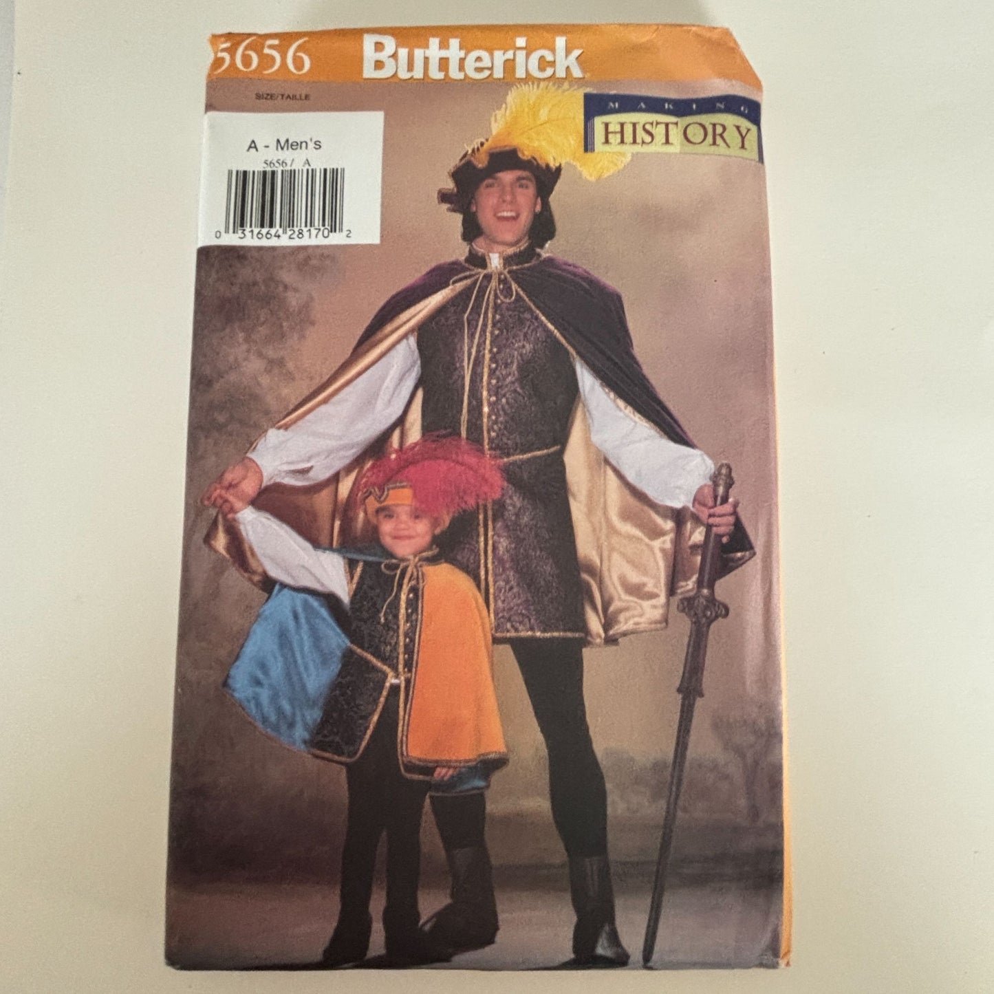 Butterick Sewing Pattern 5656 Mens Renaissance Costume Cape Doublet Shirt 30-48 Uncut Halloween