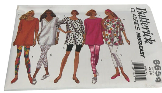 Butterick Sewing Pattern 6659 Oversized Tunic Top Leggings 90s Uncut XS S M 6-14