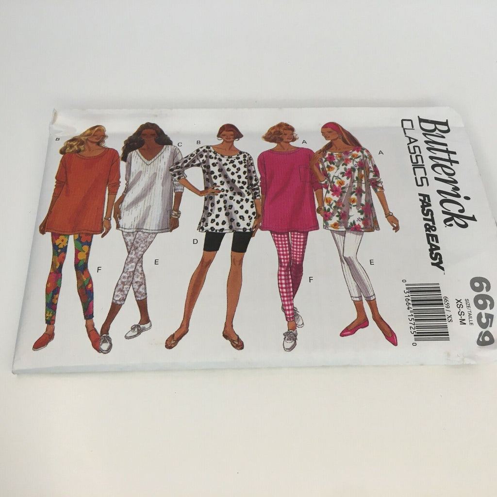 Butterick Sewing Pattern 6659 Oversized Tunic Top Leggings 90s Uncut XS S M 6-14