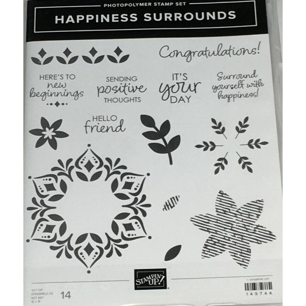 Stampin Up Happiness Surrounds Photopolymer Stamp Set 14 Words Congratulations