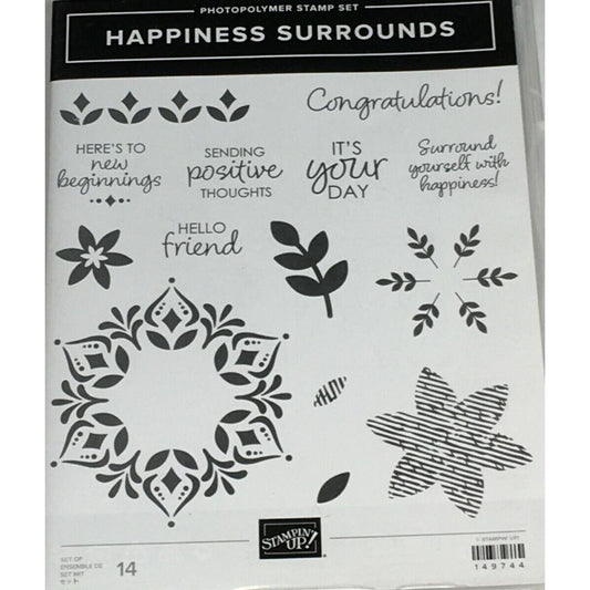 Stampin Up Happiness Surrounds Photopolymer Stamp Set 14 Words Congratulations