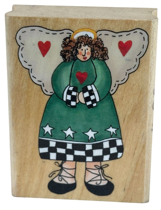 Inkadinkado Rubber Stamp Angel Heart Wings Checkered Dress Love Alma Lynne 6142N
