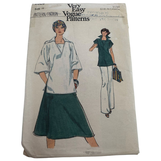 Vogue Sewing Pattern 9529 Misses Top Straight Pants A-Line Skirt Size 10 Uncut
