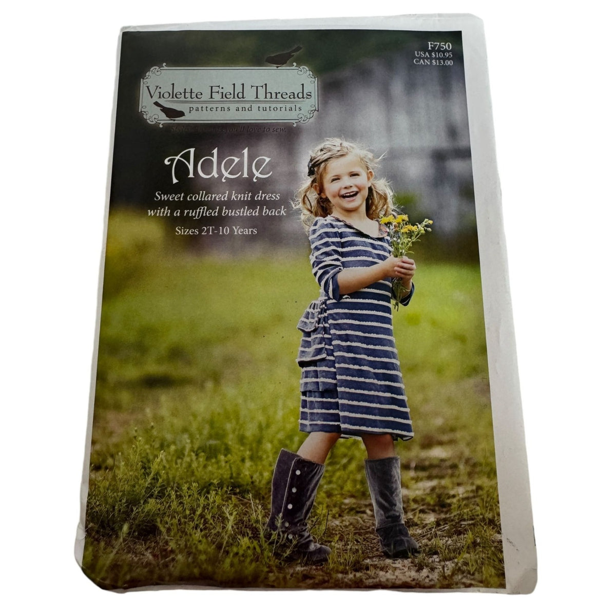 Violette Field Threads Sewing Pattern F750 Adele Collared Knit Dress 2T-10Y UC