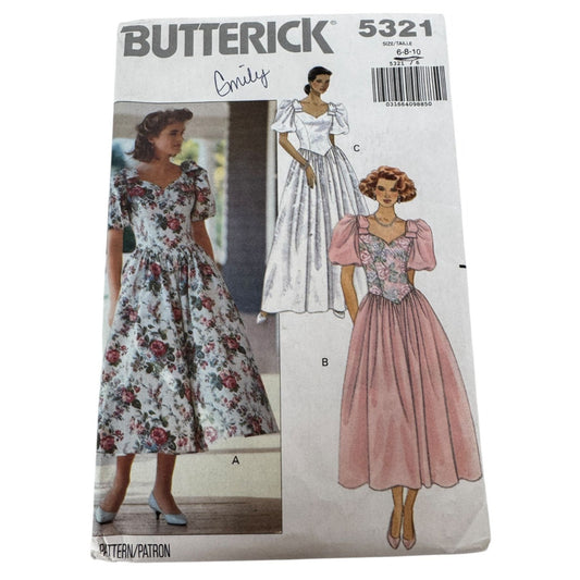 Butterick Sewing Pattern 5321 Dress Tea or Evening Length 6 8 10 Wedding 90s UC