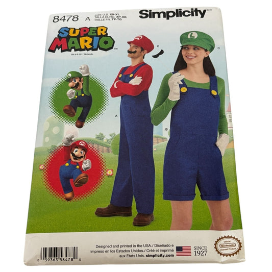 Simplicity Sewing Pattern 8478 Super Mario Brothers Luigi Costume Teen Adult UC