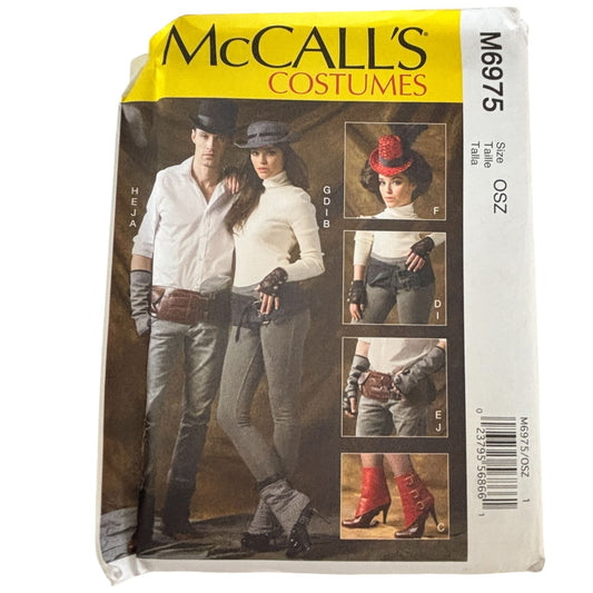 McCalls Sewing Pattern M6975 Steampunk Accessories Spats Gloves Hats Belts Mens Misses UNCUT Halloween