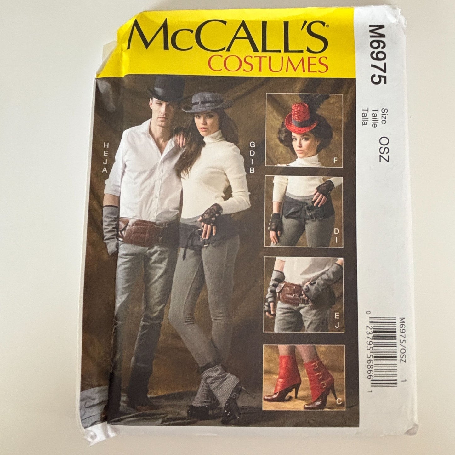 McCalls Sewing Pattern M6975 Steampunk Accessories Spats Gloves Hats Belts Mens Misses UNCUT Halloween