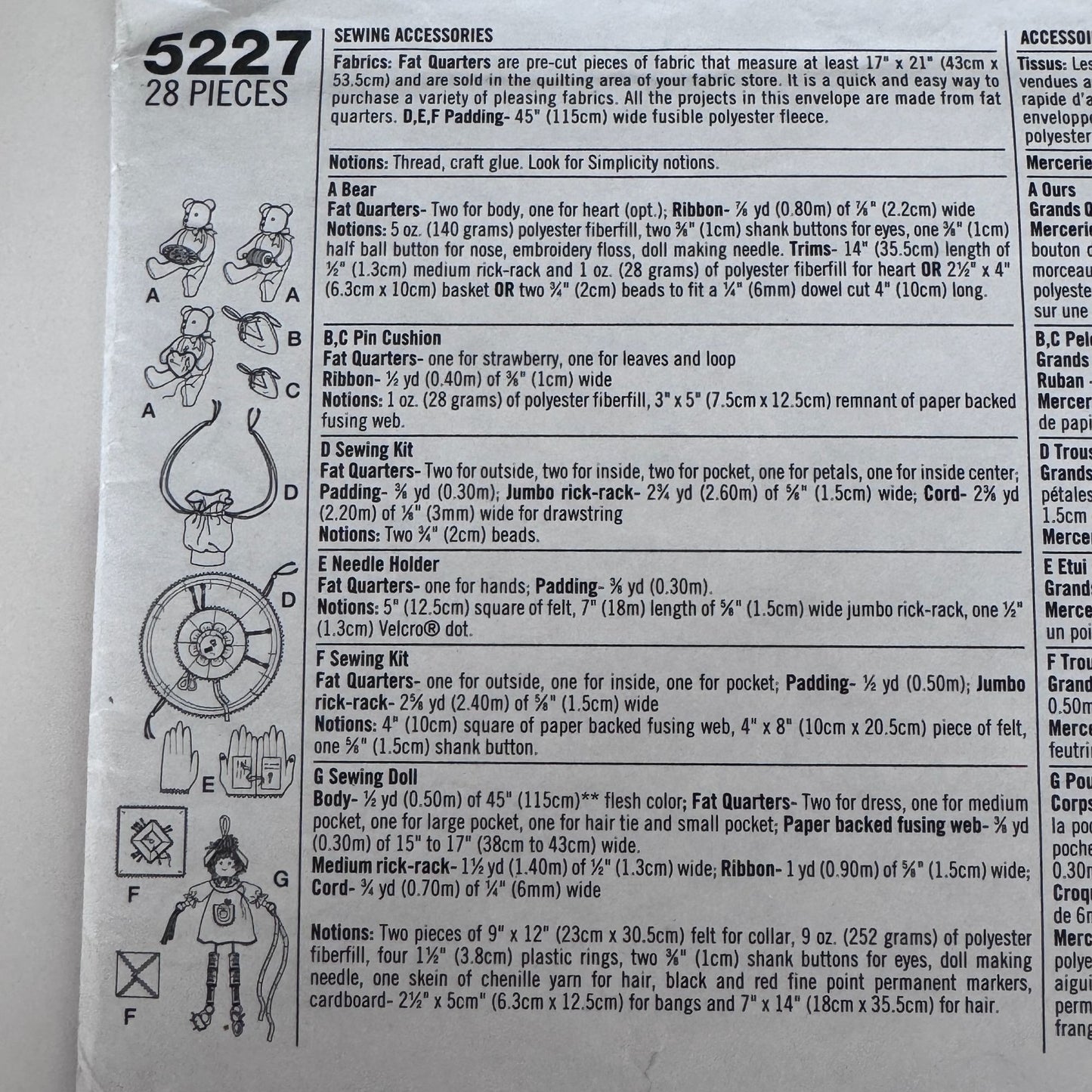 Simplicity Sewing Pattern 5227 Shirley Botsford Craft Projects Dolls Bears & Pin Cushions One Size