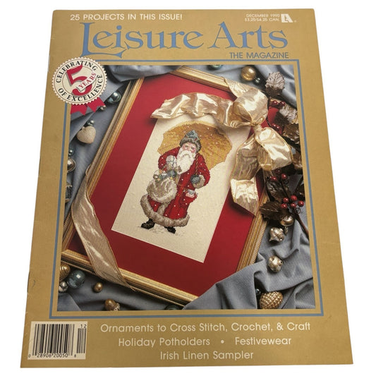 Leisure Arts Magazine December 1990 Cross Stitch Craft Patterns Christmas Santa