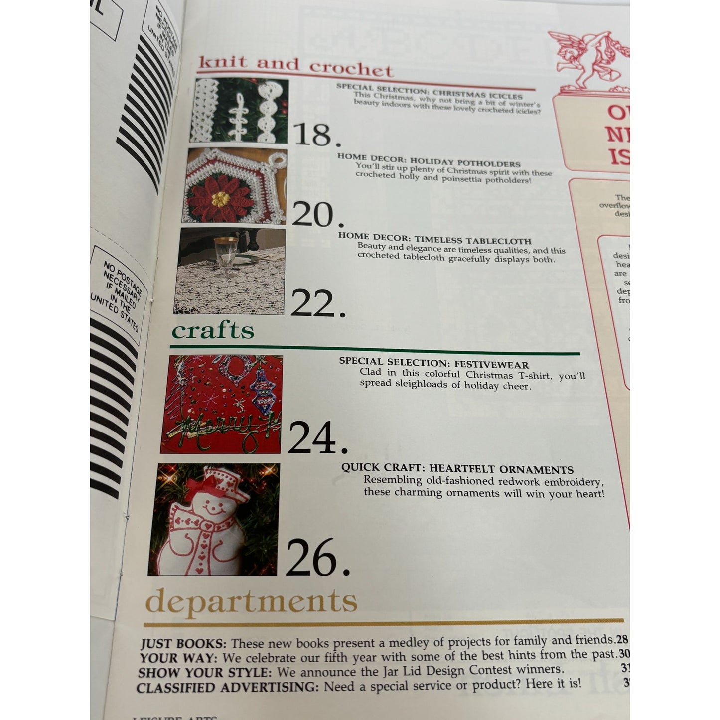 Leisure Arts Magazine December 1990 Cross Stitch Craft Patterns Christmas Santa
