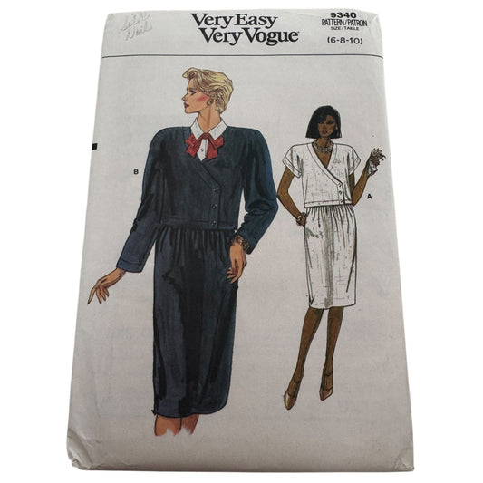 Vogue Sewing Pattern 9340 Misses Work Top Dickey Straight Skirt 6 8 10 1980s UC