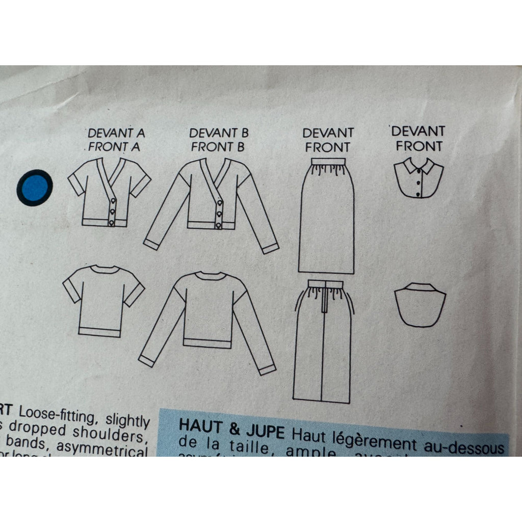 Vogue Sewing Pattern 9340 Misses Work Top Dickey Straight Skirt 6 8 10 1980s UC