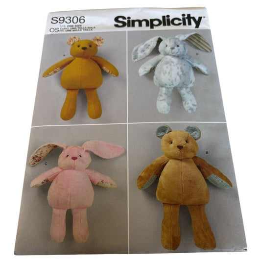 Simplicity Sewing Pattern S9306 Plush Bears Bunny Rabbit Toy