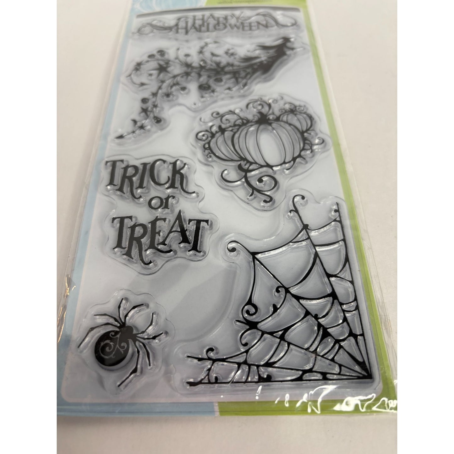 Inkadinkado Clear Stamps All Hallows Eve Happy Halloween Words Witch Spider Web
