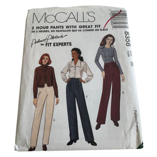 McCalls 8356 Sewing Pattern Misses Pants Size 20 Work Career Full or Slim Leg UC
