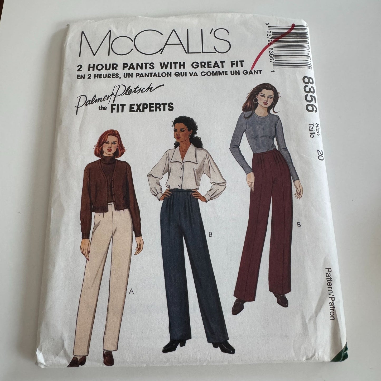 McCalls 8356 Sewing Pattern Misses Pants Size 20 Work Career Full or Slim Leg UC