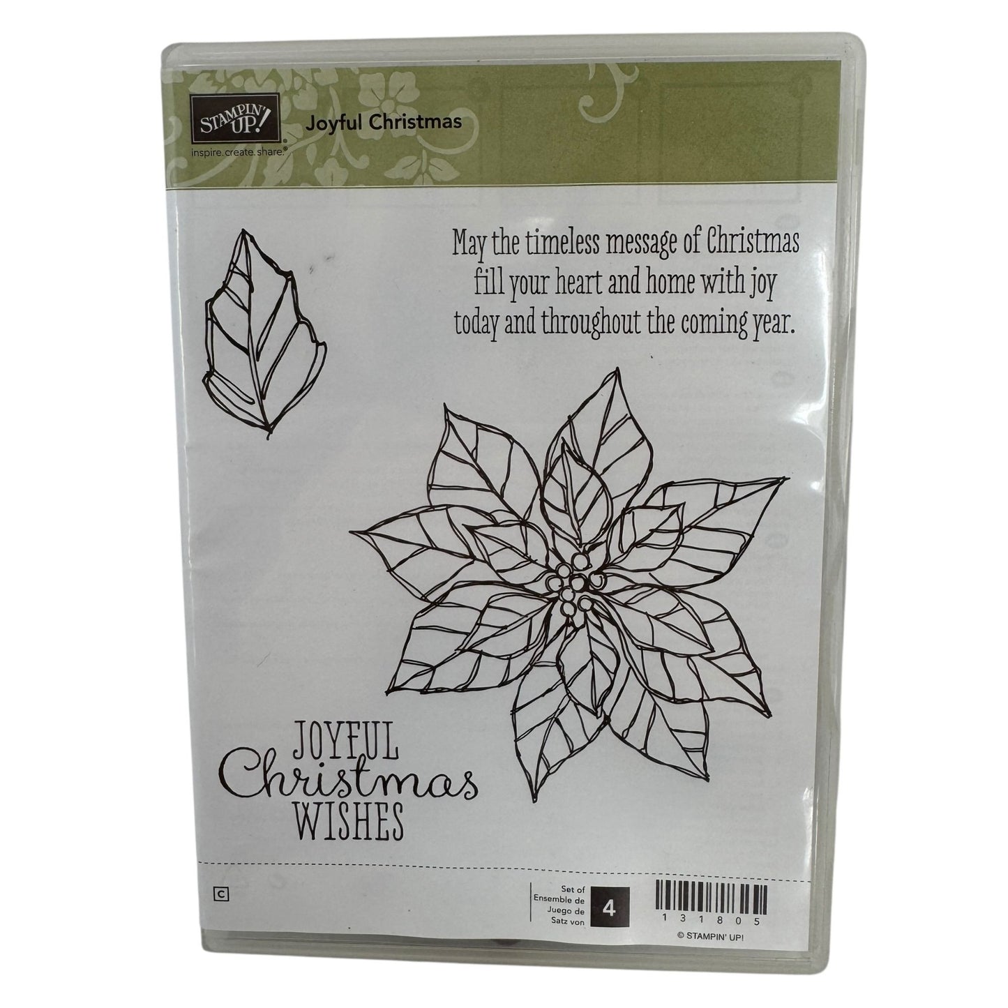 Stampin Up Rubber Stamp Set Joyful Christmas Wishes Poinsettia Large Holidays