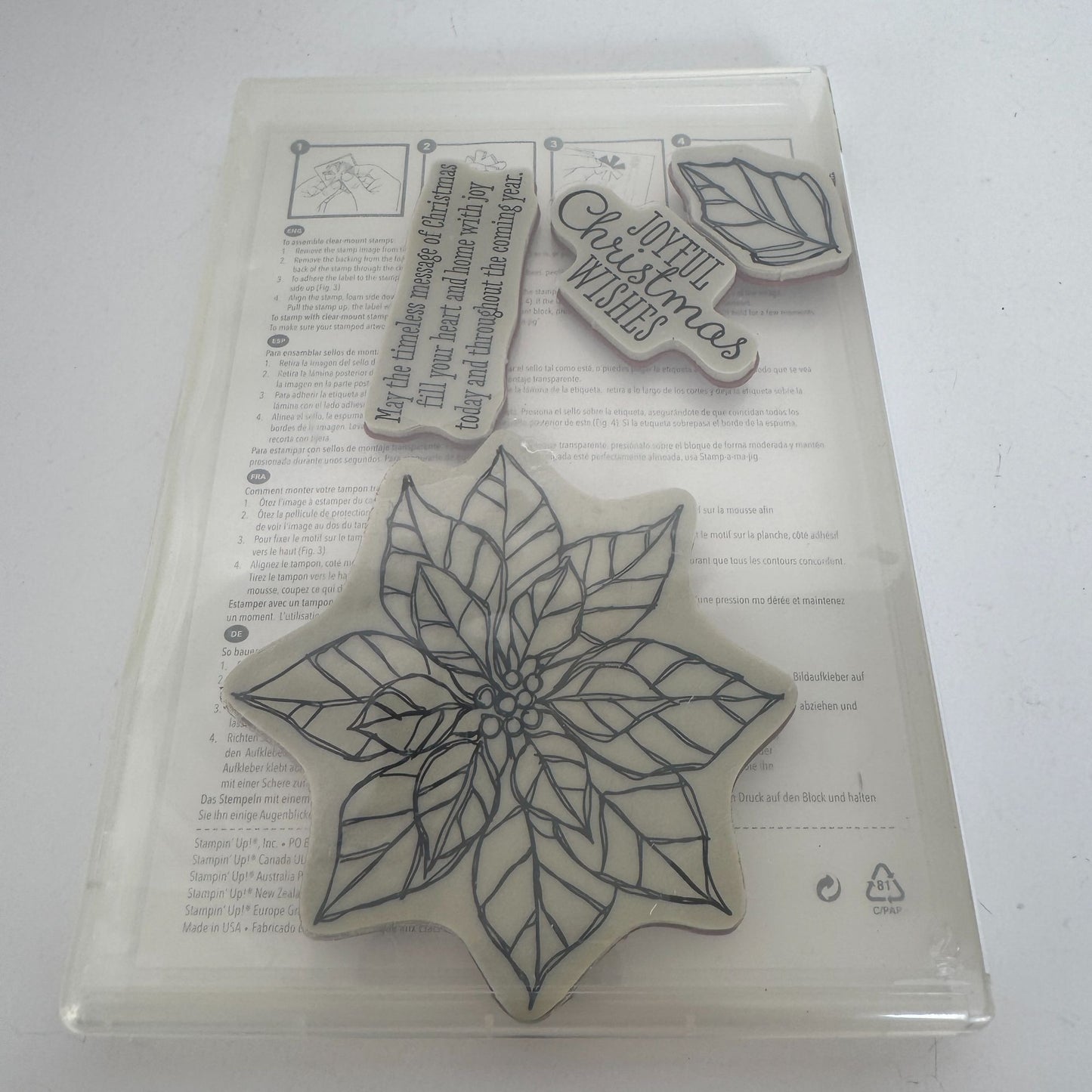 Stampin Up Rubber Stamp Set Joyful Christmas Wishes Poinsettia Large Holidays