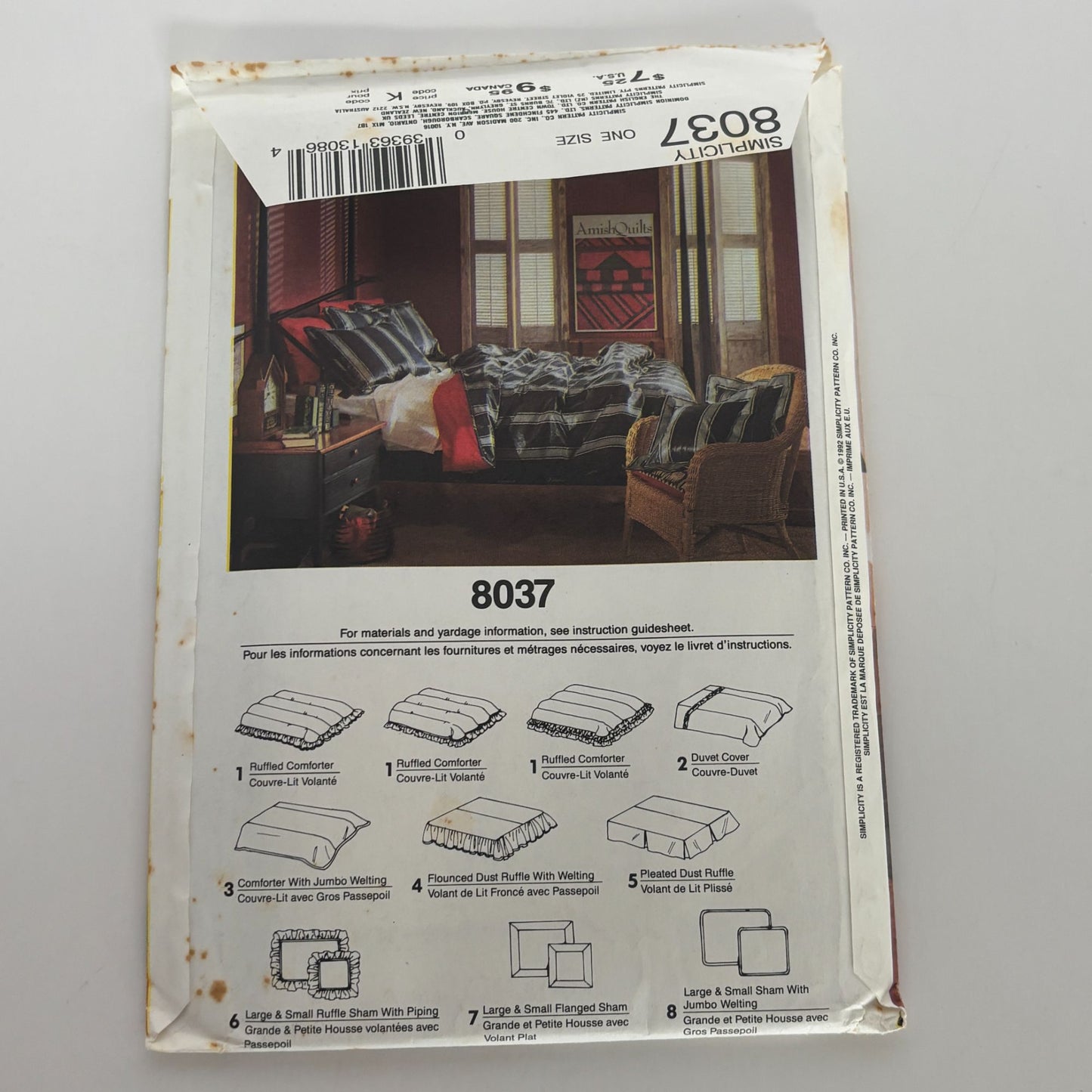 Simplicity Sewing Pattern 8037 Bedroom Bedding Ruffled Comforter Duvet Cover UC