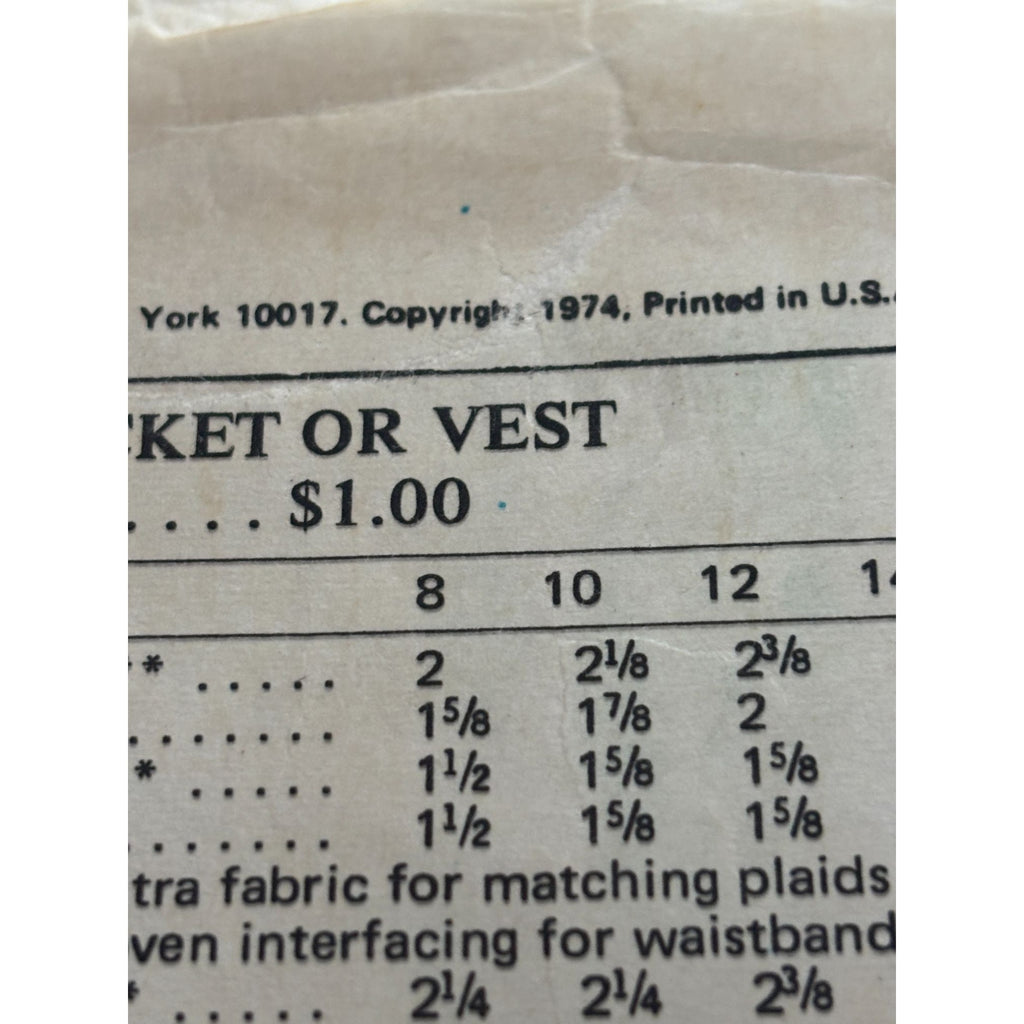 McCalls Sewing Pattern 3952 Jacket Vest Skirt Size 12 Bust 34 1970s Vintage UC