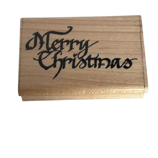 DOTS Wood Rubber Stamp Merry Christmas Card Making Sentiment Words Greeting J106