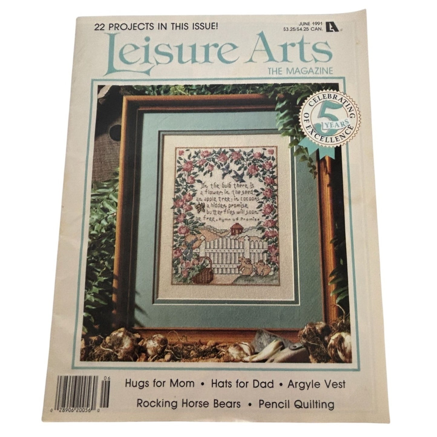 Leisure Arts The Magazine June 1991 Knitting Argyle Sweater Pattern Cross Stitch