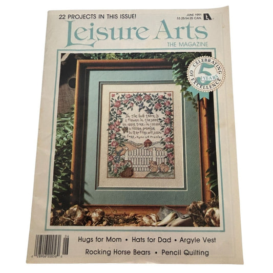 Leisure Arts The Magazine June 1991 Knitting Argyle Sweater Pattern Cross Stitch