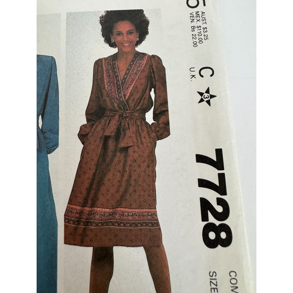 McCalls Sewing Pattern 7728 Long Dress and Tie Belt 16 18 20 Vintage 1980s Uncut
