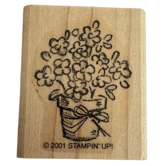 Stampin Up Rubber Stamp Floral Basket Flowers Spring Mothers Day Cardmaking Wood