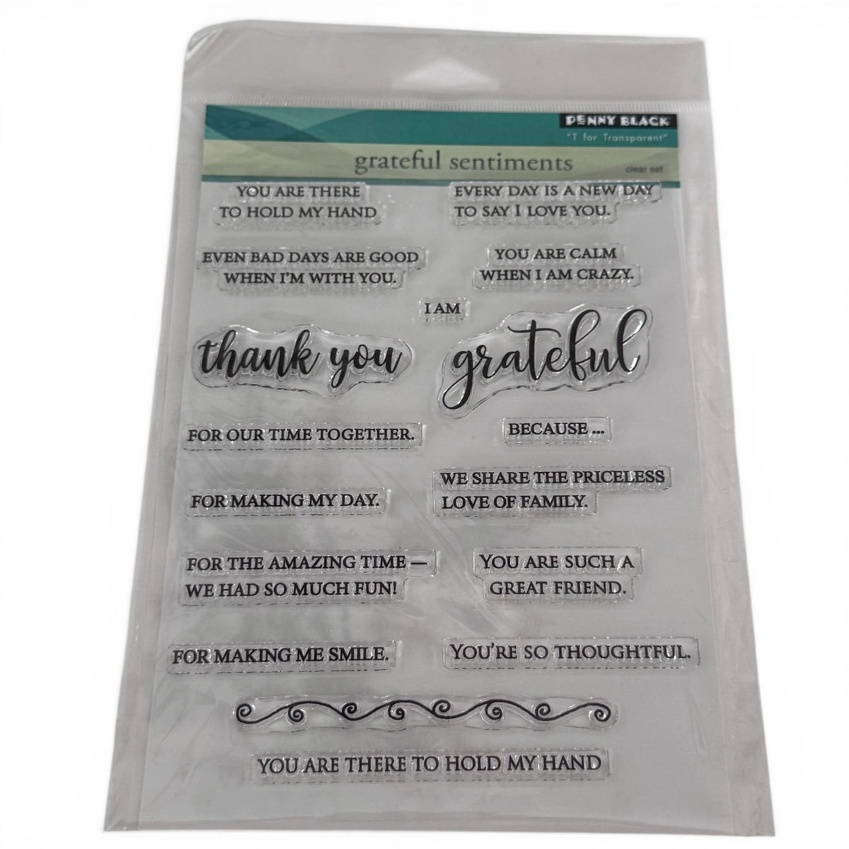 Penny Black Clear Stamp Set Grateful Sentiments Thank You Cardmaking Words Transparent Craft Friendship