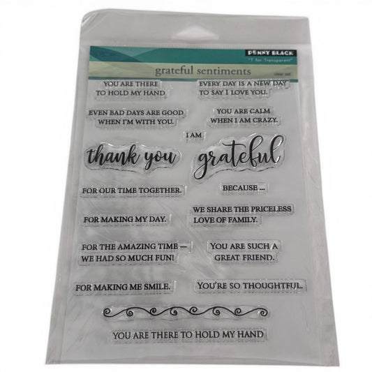 Penny Black Clear Stamp Set Grateful Sentiments Thank You Cardmaking Words Transparent Craft Friendship