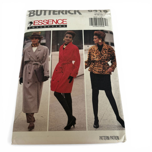 Butterick Sewing Pattern 6416 Coat 90s Power Suit Jacket Skirt Classic Tailored 18-22 Uncut